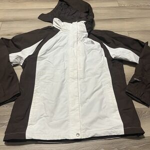 THE‎ NORTH FACE Hyvent Women's Large Hooded Rain Coat Jacket Brown/White